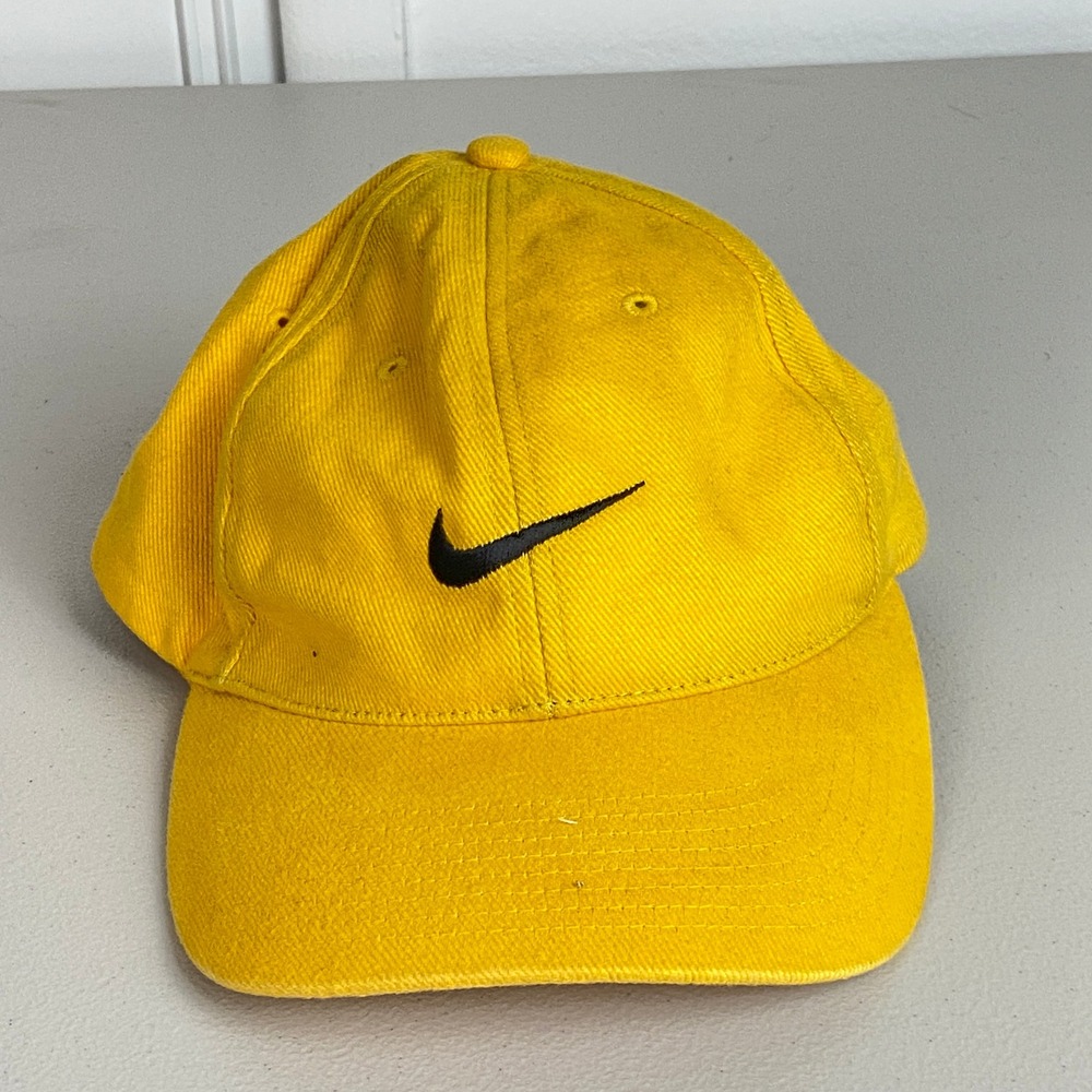 VTG Y2K Nike Swoosh Logo Hat Mens OSFA Yellow Cotton Adjustable Dad Cap